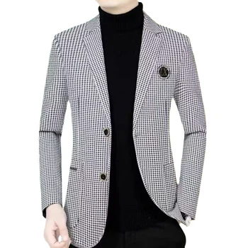 Aukštos kokybės verslo laisvalaikio vyriškas kostiumas Pavasaris ir ruduo Naujas pledas Mažas kostiumas Vienas vakarinis paltas Vyriški jaunimo švarkai