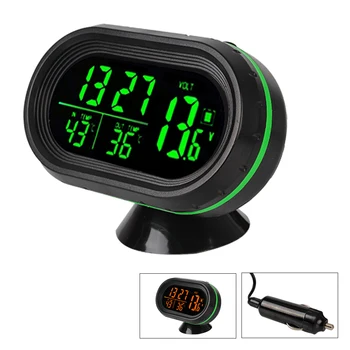 Automobilio LCD skaitmeninis ekranas Laikrodis 3 IN 1 termometras Laikrodžio voltmetras Lipnus žaliai oranžinis foninio apšvietimo salono aksesuarai