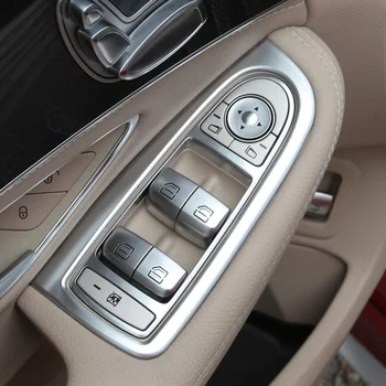 Automobilio stiliaus dangtelio apdaila langų pakėlimo mygtuko jungiklis blizgučiai nerūdijančio plieno salonas Šviesus Mercedes Benz Nauja C klasė W205 GLC