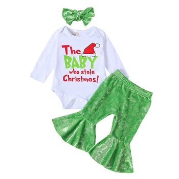 Baby Girl Christmas Outfit The Baby Who Pavogė Christmas Romper džemperį Džemperis Platėjančios kelnės Sesuo Deranti apranga
