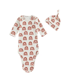 Baby Knotted Gown with Hat Set Soft Newborn Sleep Sack Swaddle Hat Set for Boy Girl