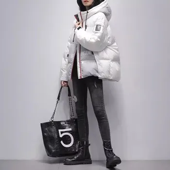 Baltas pūkinis paltas Moteriškas trumpas paltas 2023 m. žiema Naujasis korėjietiškas gobtuvas su gobtuvu 90%Baltos anties pūkinė striukė Mada Šiltas sutirštintas Trumpas paltas