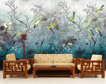 Beibehang Pasirinktiniai tapetai Rankomis dažyti paukščiai Nostalgiškas Retro svetainė Miegamasis TV fonas 3d tapetai papel de parede