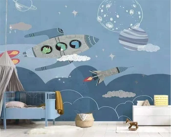 beibehang Tinkinkite naują šiaurietišką rankomis tapytą animacinį erdvėlaivį animacinis filmas vaikų kambarys papel de parede tapetai tapetai