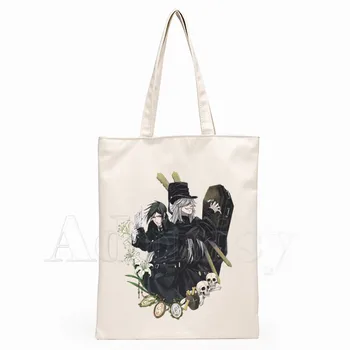 Black Butler Anime Ciel Phantomhive Sebastian Michaelis Graphic Cartoon Printed Canvas Shoulder Eco Environmental Shopper Bag