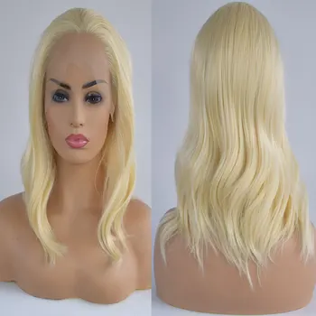 Bombshell Blonde #613 Short Natural Wave Synthetic 13X4 nėrinių priekinis perukas be klijų aukštos kokybės karščiui atsparus pluoštas plaukai moterims