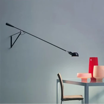 BREFILI Long Rod Rocker Sieninis šviestuvas Pramoninė šviesa LED ilgos rankos reguliuojamas juodas trikampis sieninis šviestuvas miegamajame valgomajame