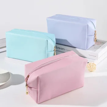 Candy Color Cosmetic Bag Pu Leather Women Zipper Makeup Bags Beauty Case Travel Make Up Organizer Storage Vonia Toiletry Wash Bag