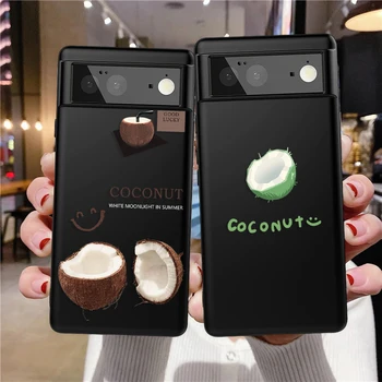 Cartoon kokosų vaisių telefono dėklas, skirtas Google Pixel 7a 7Pro 7 6a 6 6Pro 5 5a 4a 5G 4XL 4 3XL 3 3a 3aXL Luxury Black Soft TPU dangtelis