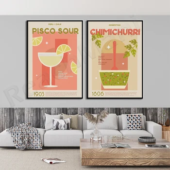 Chimichurri, Pisco Sour Art Prints, Moderni virtuvės dekoracija, Retro plakatai, Sienų menas