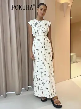 CIL liemenė Maxi suknelė Moterys Mada Liekna Atskleisti juosmenį Spausdinti Tuščiavidurė Moteriška ilga suknelė Seksualūs 2024 Nauji laisvalaikio elegantiški drabužiai