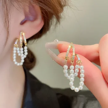 Cirkono dvigubo sluoksnio perlų kutai Lašo auskarai moterims Elegantiškas temperamentas 