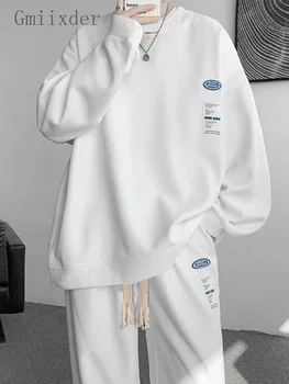 Cityboy Hip Hop Suit Vyriški vafliniai O kaklo laisvalaikio marškiniai ilgomis rankovėmis + Patch dizaino kelnės 2024 Nauja tendencija Unisex sportinis kostiumas