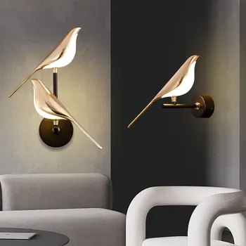 Creative Bird 360° Rotaable LED sieniniai šviestuvai miegamasis naktinis vidinis auksinis jutiklinis jungiklis LED sieniniai šviestuvai Sieniniai šviestuvai Sienų apmušalai Pagrindinis