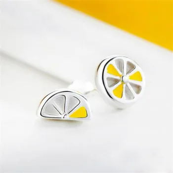 Creative Fruit Personality Fashion Silver Plateed Jewelry Fresh Lemon Asymmetric Yellow Epoksidiniai auskarai E008
