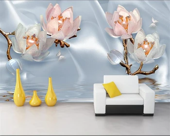 Custom tapetai šilko lotoso vandens bangų atspindys 3D stereo papuošalai TV sofos fono siena 3d tapetų freska