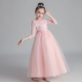 CW683 Princess Dress Girls' Pengpeng Yarn 2023 Pavasaris/Vasara Naujas ilgų rankovių madingas vaikų pasirodymas