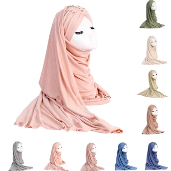 Deimantai Hijabas su kaklaraiščiu Musulmonų mados moterys Skaros Galvos apdangalai Ponios Skara Ramadanas Vienspalvis Islamas Turbanas Galvos juosta Stoles