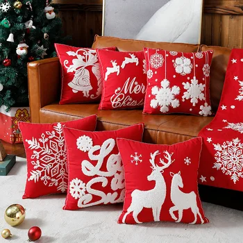 Dekoratyvinis kalėdinis medvilninis rankšluostis siuvinėjimas Sofos pagalvėlės užvalkalas Animacinis filmas Briedis Snaigė Pagalvės užvalkalas