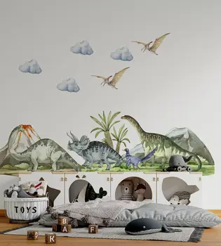 dinozaurų sienos lipduko didelis rinkinys, Juros periodo pasaulis berniukų kambaryje, dinozaurų lipdukai, dinozaurų sienų menas, vaikų sienų lipdukas, dinozaurų dekoras