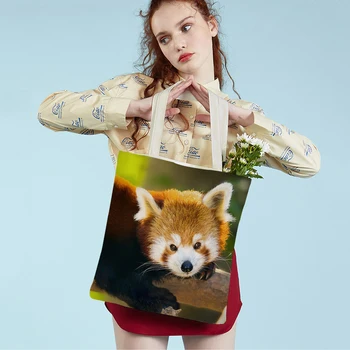Dvigubas spausdinimas Miela raudona panda Lady Canvas Tote rankinė moterims Mielas laukinis gyvūnas Daugkartinio naudojimo pirkinių krepšys per petį