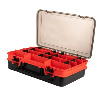 Dvisluoksnės žvejybos masalo dėžutės Masalo laikymo dėžutė Žvejybos reikmenų dėžutė Plastikinė vandeniui atspari muselinės žūklės įrankių dėžutė Oranžinė