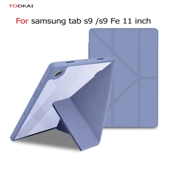 dėklas, skirtas Samsung Galaxy tab S9 S9 FE S9fe 11 colių Daugialankis stovas Skaidrus nugarėlė Magnetinis išmanusis apvalkalas Y-Bracket atverčiamas stovo dangtelis