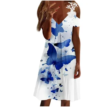 Elegantiška gėlių atspaudų pamainos suknelė moterims Nėrinių apdaila Seksualios laisvalaikio suknelės Atostogų vakarėlis Naktis Lady trumpomis rankovėmis Vestidos Ropa