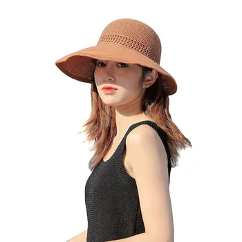 Elegantiška vasaros didelė kraštinė šiaudinė skrybėlė suaugusios moterys Merginos Saulės skrybėlė Tuščiaviduris lankas Vasaros paplūdimio skrybėlė