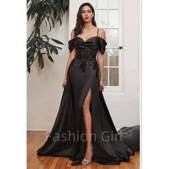 Elegantiškos juodos vakarėlio suknelės moterims Prabangi ilga vakarinė suknelė Dubajaus chalatas Prom suknelė Oficialus tinkamas prašymas Proga 2024