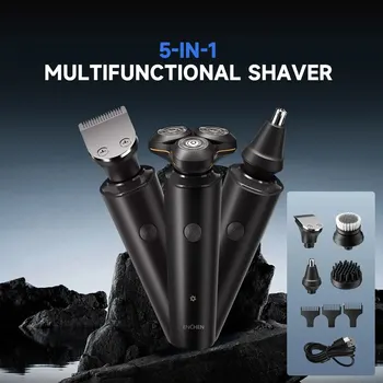 ENCHEN X8S-C elektrinis skustuvas su 4 pakaitinėmis galvutėmis Universalus vandeniui atsparus C tipo įkraunamas nešiojamas vyriškas barzdos žoliapjovę