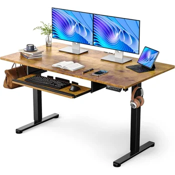 ErGear elektrinis stalas su klaviatūros dėklu, sėdimasis stalas, namų biuro stalas kompiuterio darbo stotis
