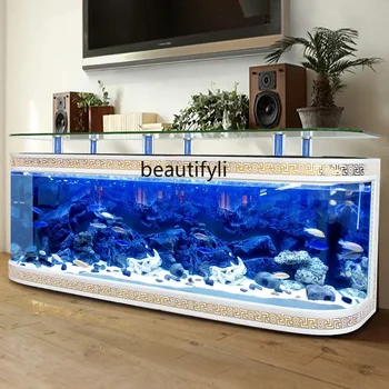 europietiško stiliaus televizoriaus spintelė Žuvų bakas Akvariumas Svetainė Didelis grindys Stiklinis baras Kavos staliukas
