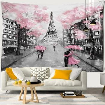 Europos gatvės peizažas Paryžiaus bokšto spausdinimas Gobelenas Hipių siena Kabantys bohemiški sieniniai gobelenai Miegamojo namų dekoravimas