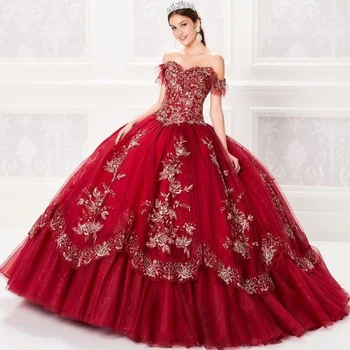 EVLAST Princess Red Quinceanera suknelė Ball Gown 2023 Nėrinių aplikacijos siuvinėjimo karoliukais Korsetas Saldus 16 Vestidos De 15 Ano TQD045