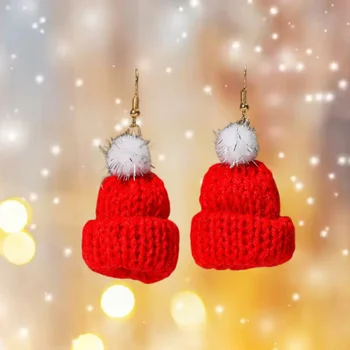 Fashion Christmas Cute Earrings Plush Ball Cartoon Megzta skrybėlė Dangle auskarai moterims Vakarėlis Xmas Ausų papuošalai didmeninė prekyba