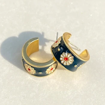 Fashion Emalio gėlių auskarai moterims Išskirtiniai mažo apskritimo auskarai Aukso spalvos korėjietiško stiliaus moteriški papuošalai Lašų laivas