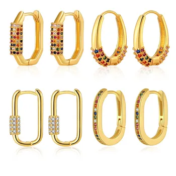 Fashion Geometrinis kvadratas Spalvingi kubiniai cirkonio lankelio auskarai moterims Aukso spalvos metalo mažos krištolo ausies sagties papuošalai