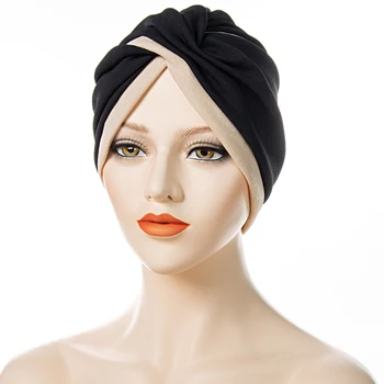 Fashion Inner Hijab Crossed Head Scarf Turbans Hat Bonnet Beanie Headwrap Hair Accessories Women Muslim
