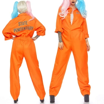 Fashion Unisex Jail kostiumai Laiškas Spausdinti Ilgomis rankovėmis kalėjimo kombinezonas suaugusiems Mažyliai Vaidmenų žaidimų vakarėlių Cosplay apranga