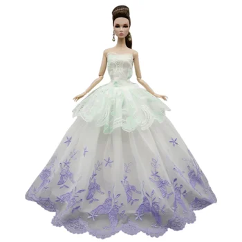 Fashion White Green Purple Floral Wedding Party Gown Gown for Barbie Doll Clothes Off Shoulder Princess Dress 11.5