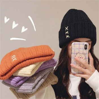 Fashion Winter Warm Knitted Beanie Hat Woman Solid Color Wool Crochet Knit Beanies Hats for Women Skull Cap Gorras Para Mujer