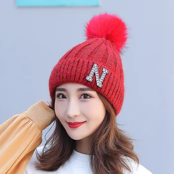 Fashion Women Winter Knitted Warm Woolen Hat Rabbit Fur Ball Velvet Neck Cover Scarf Lady Outdoor Ear Protection Cap Girl Gift