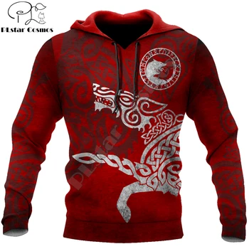 Fenrir Wolf And Moon Tattoo Red 3D Printed Mens autumn Hoodie Harajuku Unisex Casual Pullover Streetwear Jacket Sportiniai kostiumai DK151