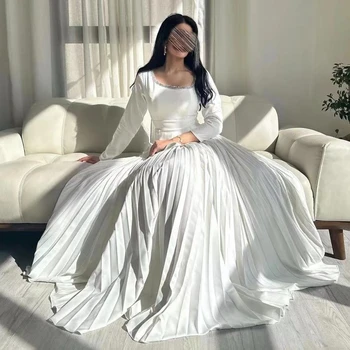 Flora suknelė Elegantiškas baltas šifonas Para Eventos Especiales Prom suknelės Kvadratinės apykaklės klostės A-Line vakariniai vakariniai chalatai 2023