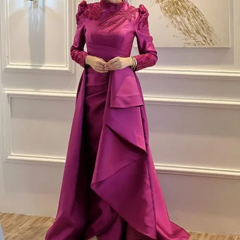 FLORINE TULIRAIN Grindų ilgis Saudo Arabija A-Line O-Neck Blizganti blizganti violetinė vakarinė suknelė Kokteilis Prom suknelė seksualioms moterims