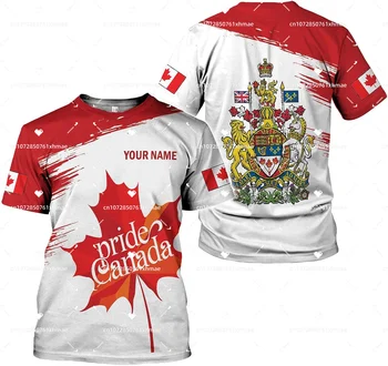 Free Custom Name Canada Flag ženklelis Marškinėliai Vyrų moterų laisvalaikio apvalus kaklas Oversized trumpomis rankovėmis Mada Harajuku Tops Tees