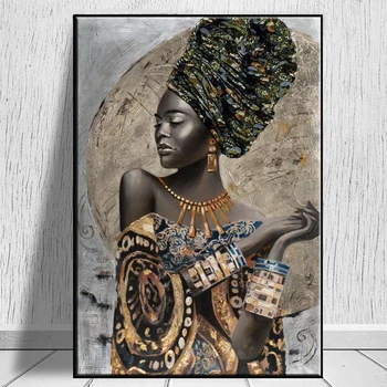 Freska Šiuolaikinė apdaila Prabangus aristokratiškas Afrikos moters plakatas ir spauda Drobės meno portretas Juoda mergaitė Svetainė
