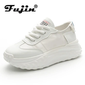 Fujin 6cm 2023 Sintetinis audinys Natūrali oda Ruduo Pavasaris Žiema Moterys Mada Kvėpuojantys korėjietiško stiliaus platformos pleištiniai batai