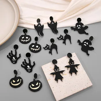 Funny Black Cat Ghost Pumpkin Pakabukas Auskarai Madingi geometriniai akriliniai smeigtukų ausų papuošalai Helovino vakarėlio dovanos moterims mergaitėms